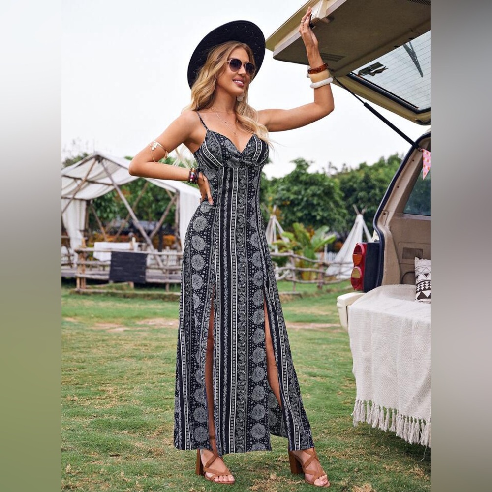 T.i.m.i.n.g Bohemian Paisley Print Slip Maxi Sundress
